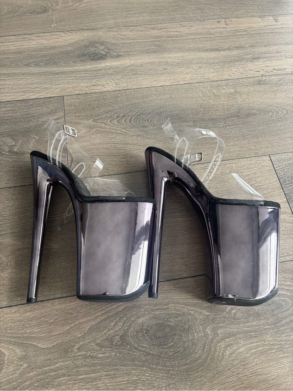 Grey/Purple Chrome 9-inch Pole Sandals + Platform Protectors